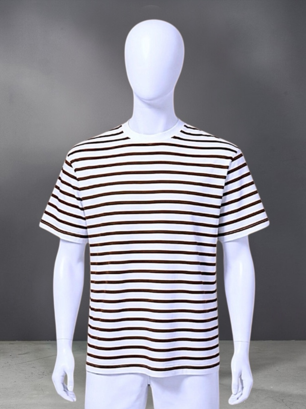 H&M White and Brown Striped Tee